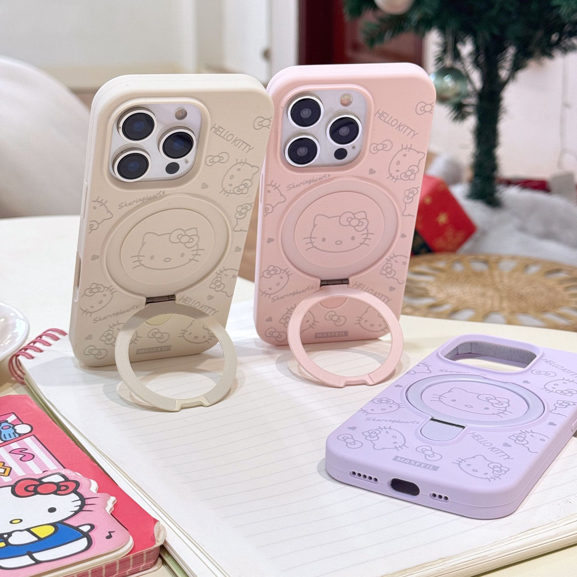 Aplicable a Apple iPhone16ProMax caja de teléfono móvil de gato de gatito líquido 15P soporte magnético cubierta protectora de agujero grande