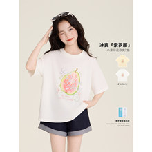 Amybaby女童上衣夏季2026新款韩系清爽慵懒风番石榴百搭印花T恤