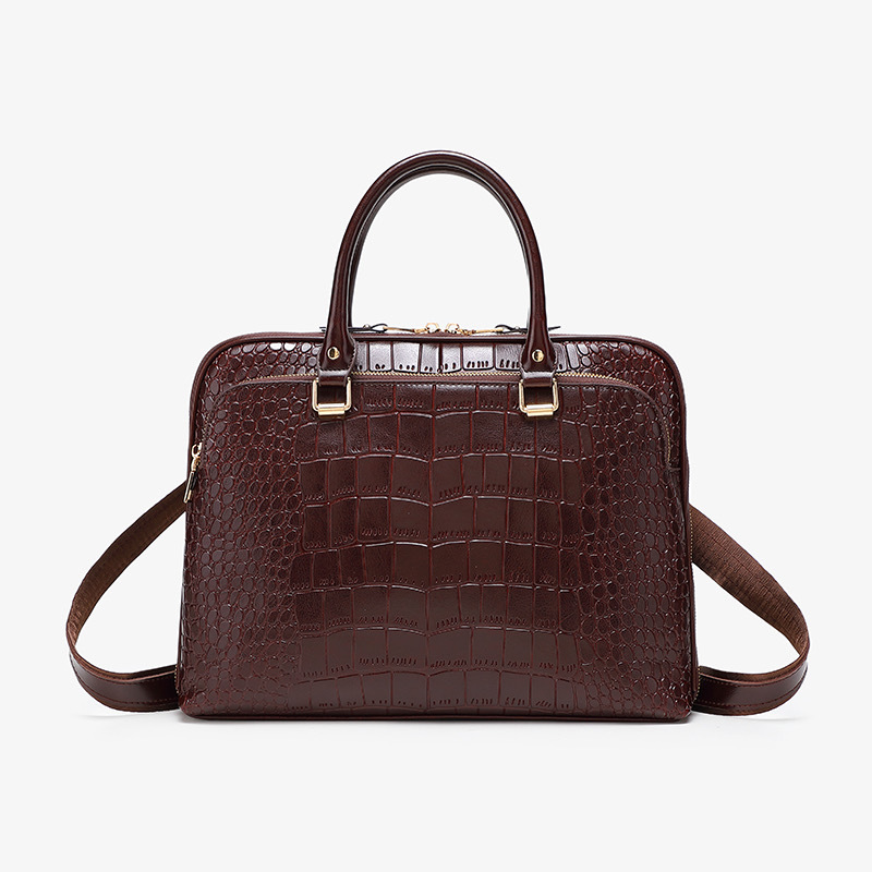 New Top Grain Cowhide Leather Women's Handbag, Fits 13-14 Inch Laptop Bag, Shoulder Crossbody Briefcase - Thumbnail 8