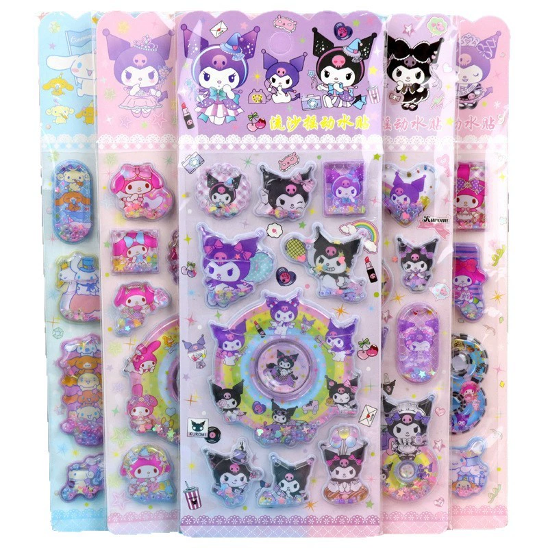Новый упакованный в коробку Sanrio 3D трехмерные трясущиеся водяные стикеры Kuromia Bubu Cappibara Stitch водяные наклейки