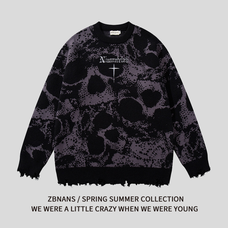 2025 Autumn and Winter American Trendy Brand Dark Skull Cross Letter Embroider Personalized Street Sweater Knitwear 2025 Autumn and Winter American Trendy Brand Dark Skull Cross Letter Embroider Personalized Street Sweater Knitwear