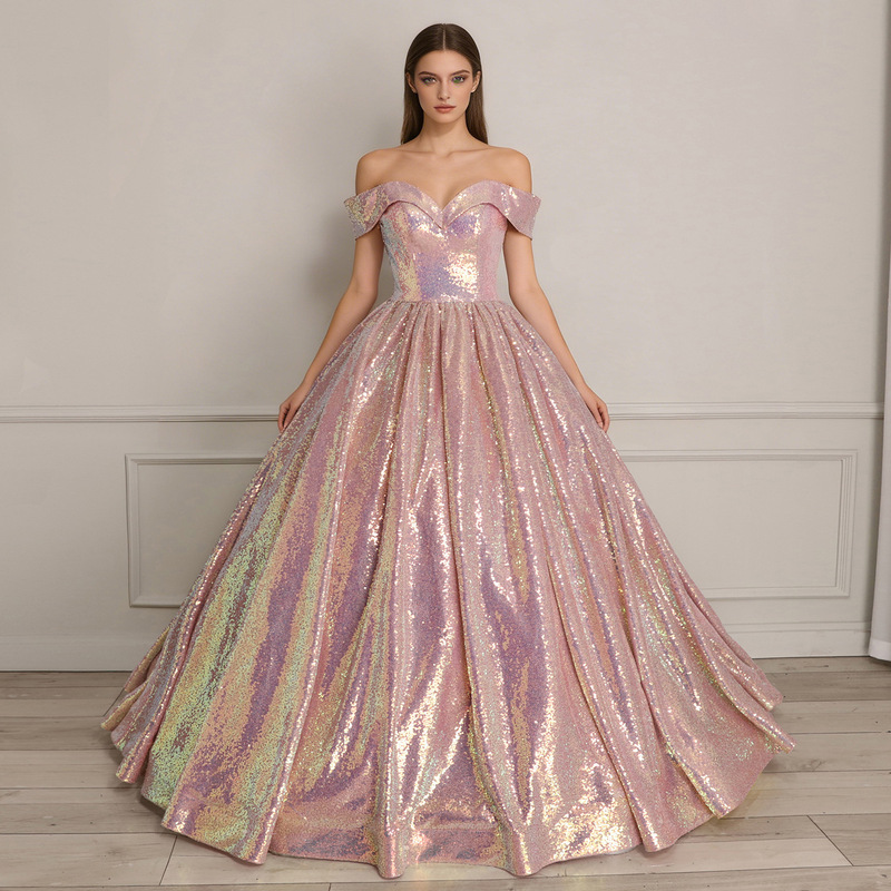 Foreign trade sources Europe and the United States shine mermaid bride toast dress banquet performance ball wedding dress evening dress adult