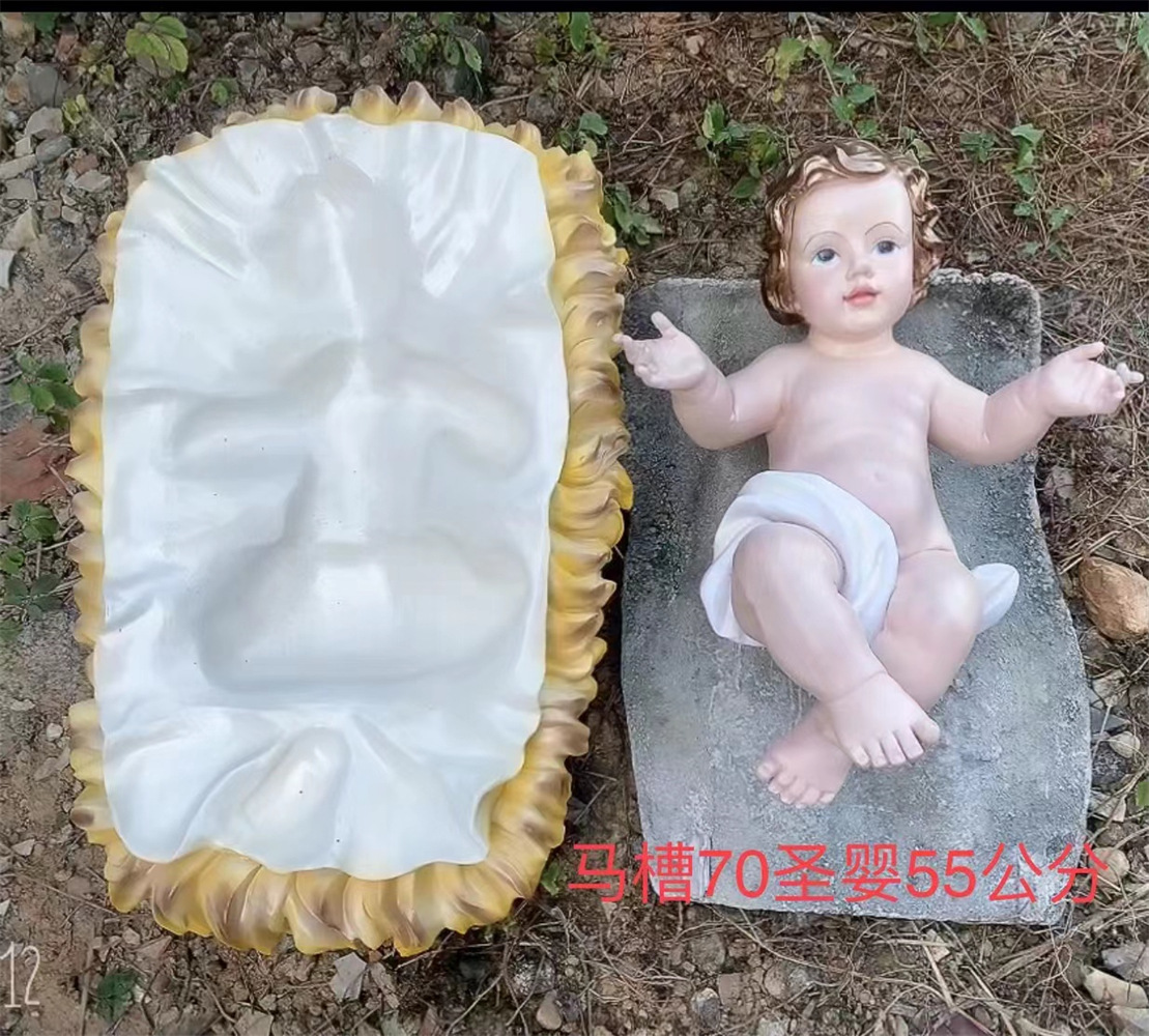 70cm Navidad pesebre de Navidad Santa Niño Mirador de luz figura de resina decoración de la iglesia de la casa
