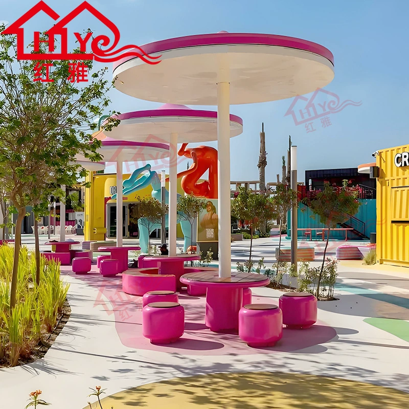 Индивидуальный фиберглассовый зонтик в форме павильона и табурета, уличный антикоррозийный светящийся солнцезащитный и непромокаемый коридор со столом и стульями