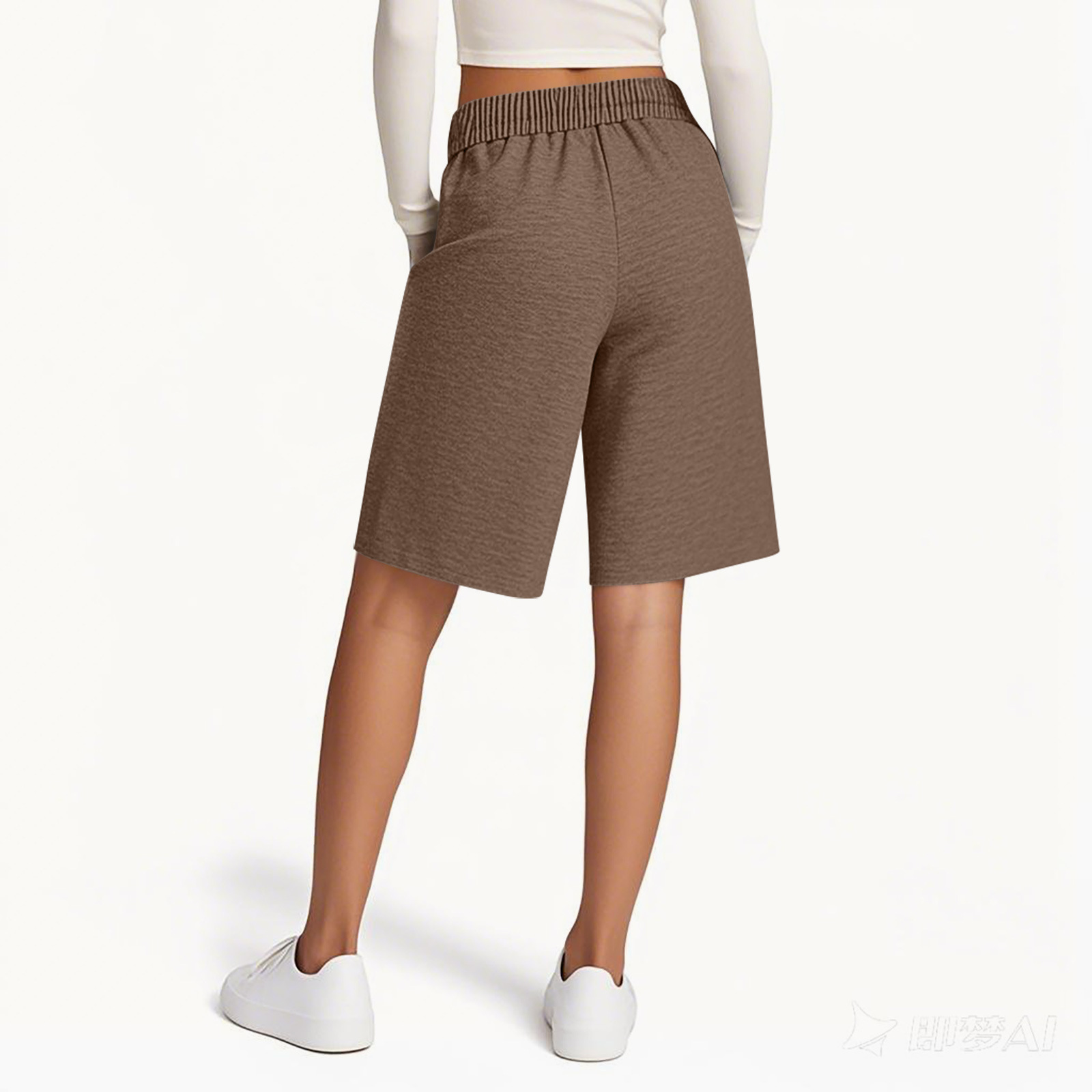 Loose Fit Women's Shorts Elastic Waist Solid Colour Casual Style_voghion.com