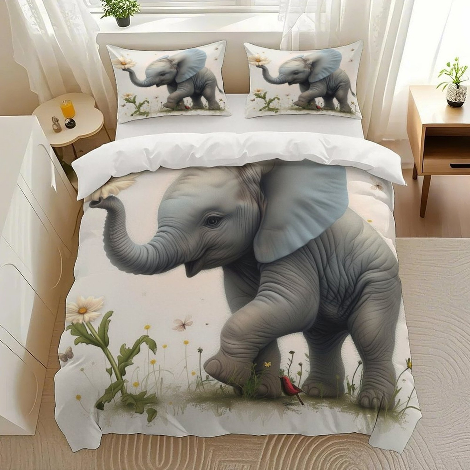 TEMU / JIT impresión digital abrasión oscuro elefante estilo animal set edredón para diseñar