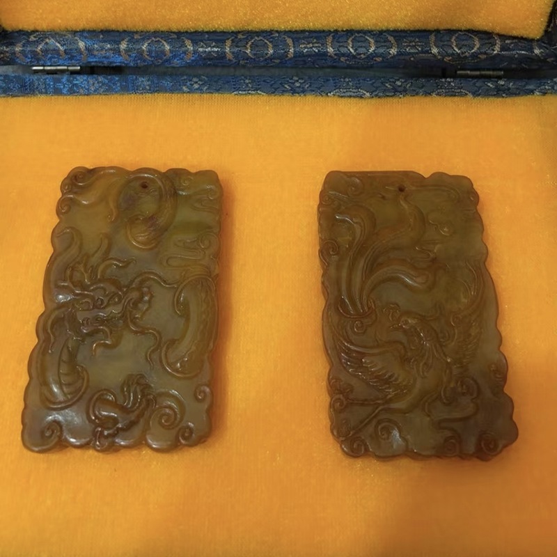 直播供货仿古做旧工艺品岫玉做旧 古风配饰 福字吉祥套盒玉牌批发|undefined