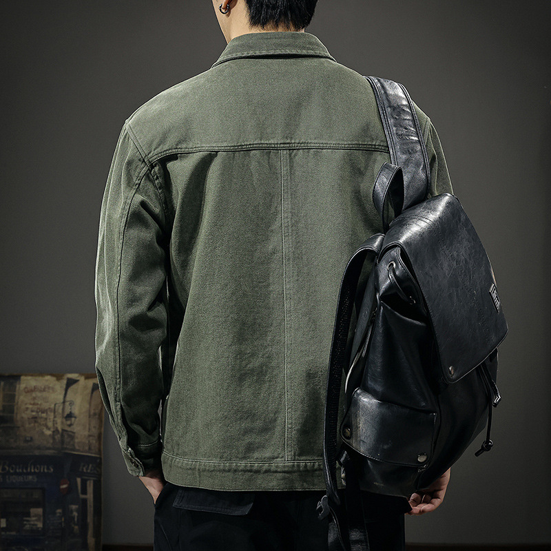 360g Heavyweight Twill Washed Work Jacket for Men, New Spring Style, Loose Fit, Stylish Turn-Down Collar Casual Coat, Trendy