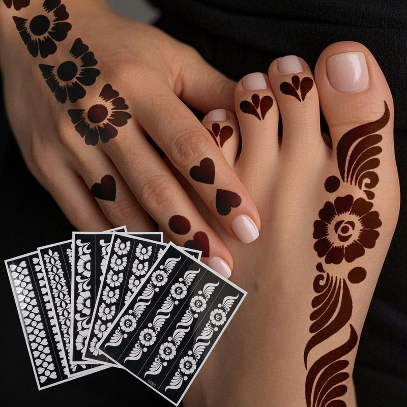 Cross-Border Best-Selling Henna Tattoo Stencil, Vintage Floral Heart Design, Universal for Hands and Feet, Temporary Hand-Painted Tattoo Template