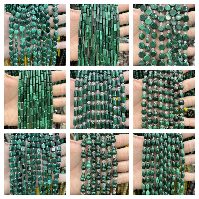 Natural Malachite Miscellaneous Pieces Round Tube Square Column Gourd Abacus Beads Rice Beads Cylinder DIY Jewelry Accessories