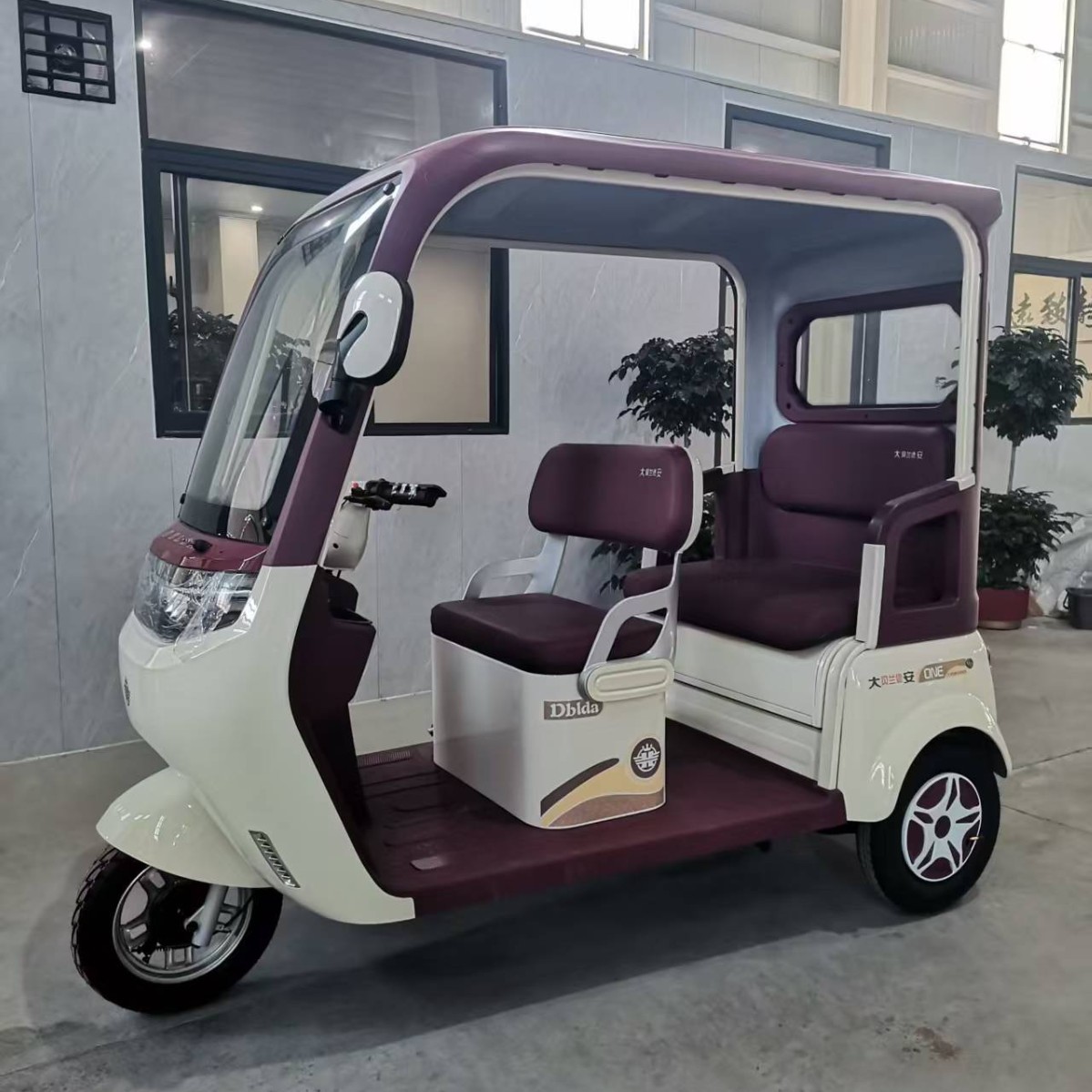 Triciclo eléctrico de cabina integrada ampliada de doble fila de asiento fuente de alta potencia fabricante puede ser licenciado con cabina triciclo doméstico