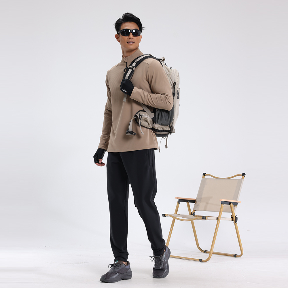 lulu hombre al aire libre mangas largas ropa deportiva rápida secado camiseta de cuello vertical chaqueta de semia cremallera montaña ropa de ciclismo para correr