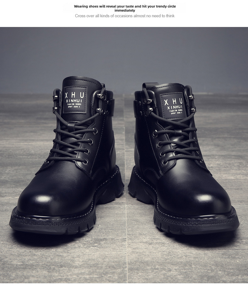 Martin Boots Herren Frühjahr 2024 Neue High-Top-Arbeitsstiefel im britischen Stil Schwarze Motorradstiefel aus Leder Frühling und Herbst Freizeitschuhe aus Leder_voghion.com