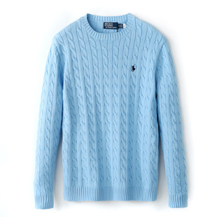 Autumn and Winter New Cotton high quality Twist Knitted Long Sleeve Casual Solid Color Round Neck Pullover Twist Embroidered Trendy Sweater