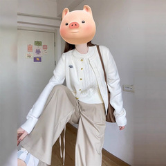 白色针织开衫毛衣女2025新款法式温柔风早秋季时尚感百搭上衣套装