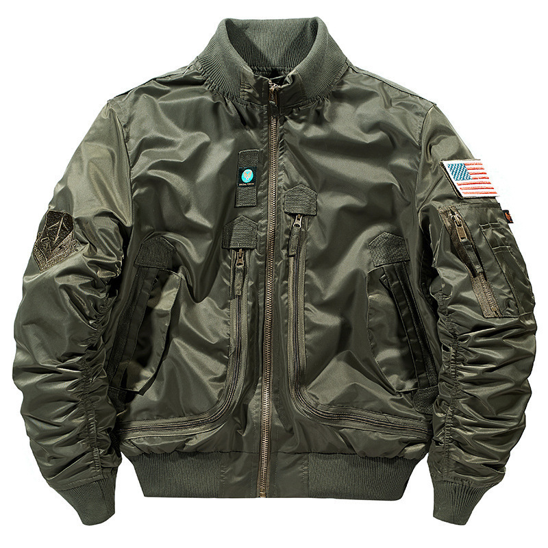 2025 New Air Force Functional Flight Jacket Men's Ma-1 Loose Large Size Tactical Jacket Stand Collar Baseball Uniform Trendy Men