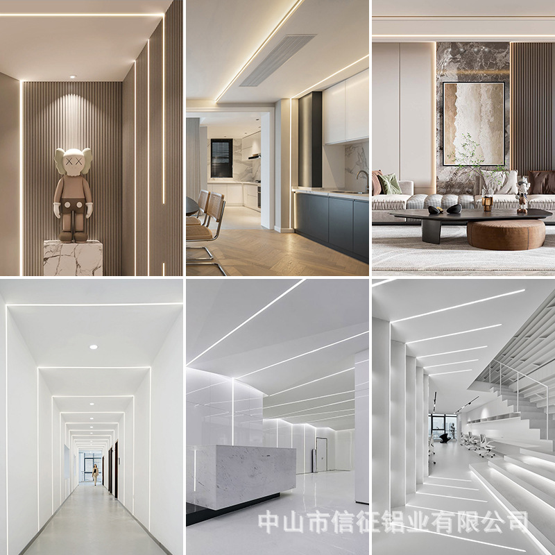 Lámpara lineal LED aleación de aluminio ranura de aluminio lámpara lineal de montaje abierto con lámpara de tira incrustada ranura de lámpara lineal de elevación oculta