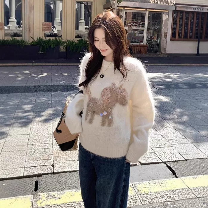 韩系小马软糯宽松慵懒风套头高级感毛衣秋冬新款针织衫上衣女
