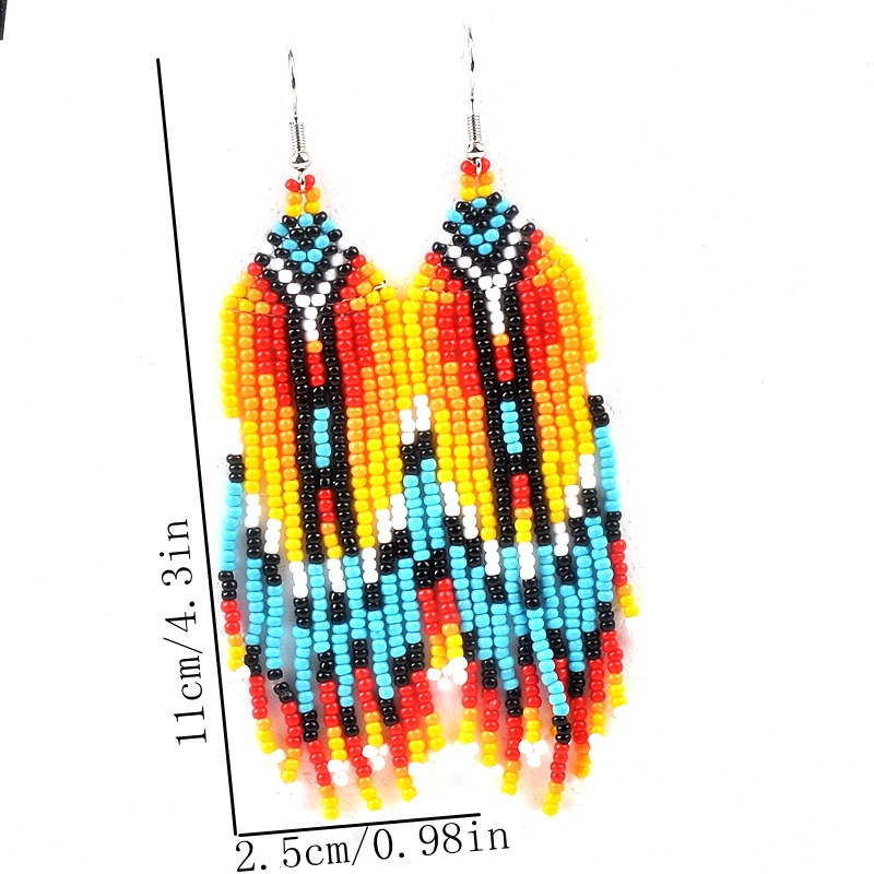 Beaded Design 1 Pair Bohemian Geometric Beaded Glass Drop Earrings