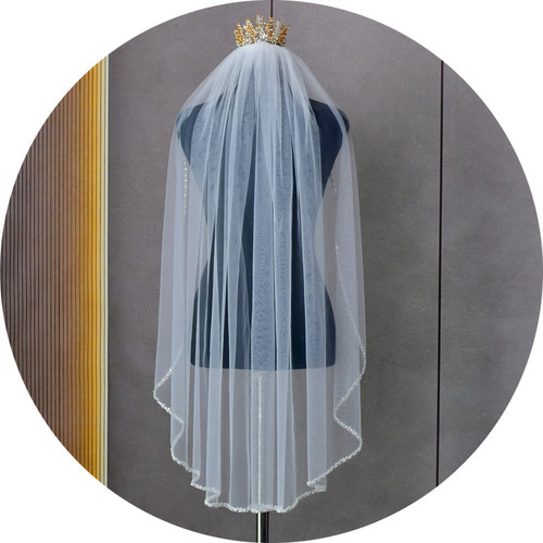 Ulapan AliExpress Bridal Heavy Industry Veil Korean Simple Hand-stitched Crystal Pearl Hemming Wedding Dress V134