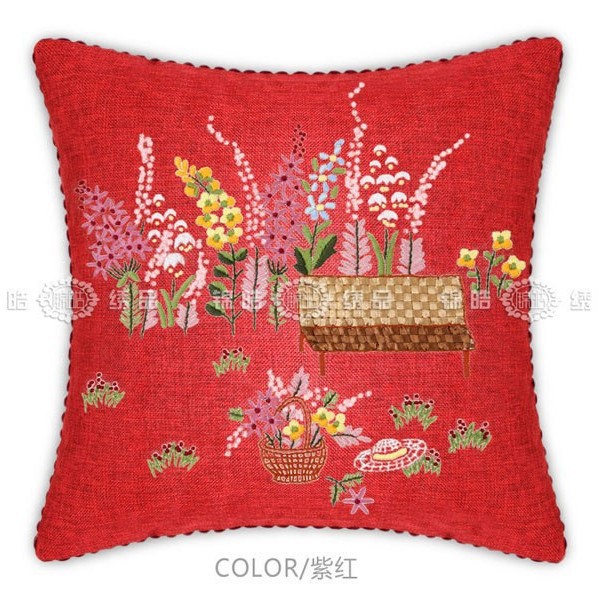 Fábrica al por mayor de color de impresión bordado de la cinta hecha a mano DIY paquete de material cojín funda de almohada flor frente mariposa volando doble platillo Flying dance