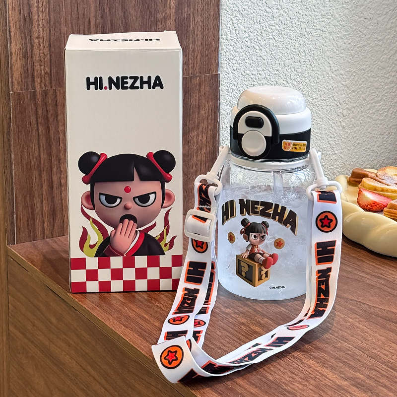 2025 nuevo Nezha taza de agua de gran capacidad para niños taza de plástico de doble bebida taza de paja portátil para niños de jardín de infantes
