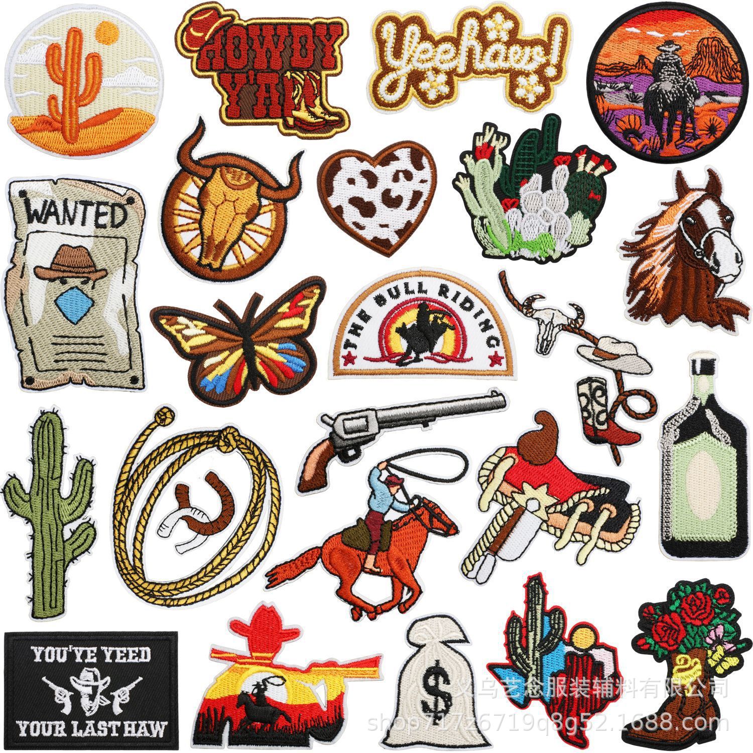 骏马奔腾艺术西域牛仔牛头刺绣布贴赏金猎人补丁贴西部牛仔绣花标