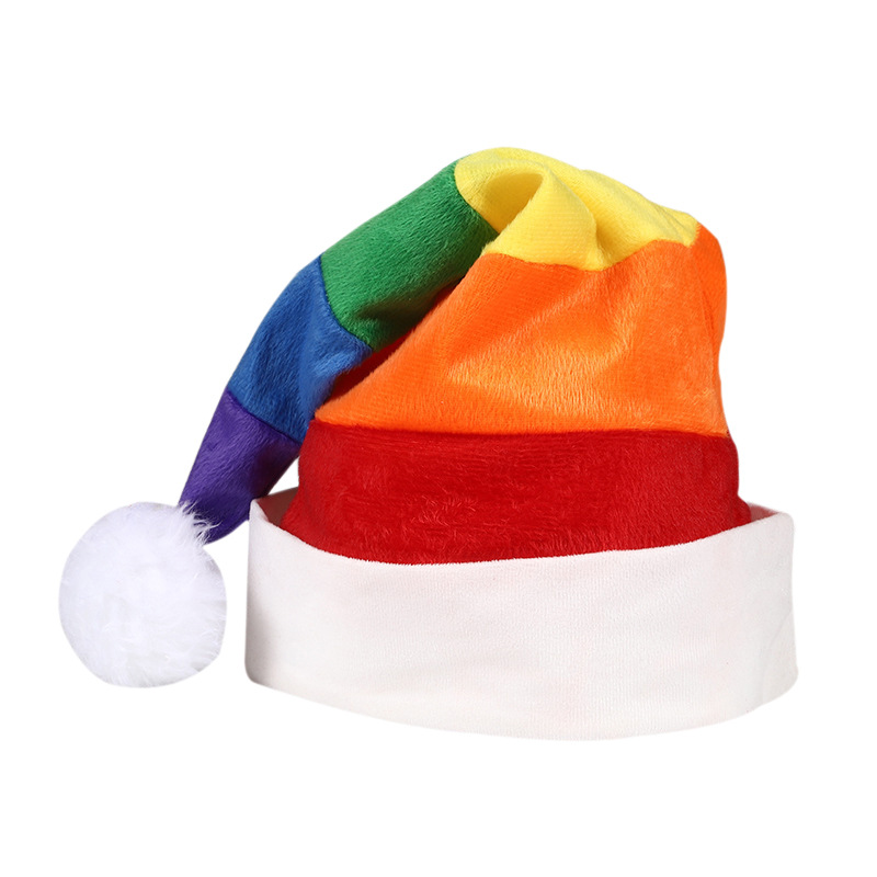 Navidad caliente arco iris sombrero de Navidad Europa y América transfronterizos peluche sombrero de decoración para niños fiesta sombrero de Santa Claus