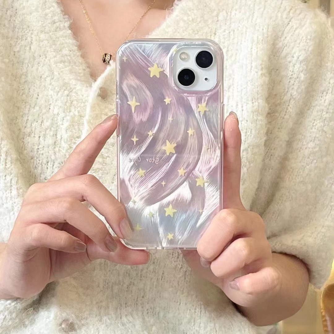 小眾ins暈染羽紗星星使用iPhone13女15ProMax手機殼12蘋果14P新款