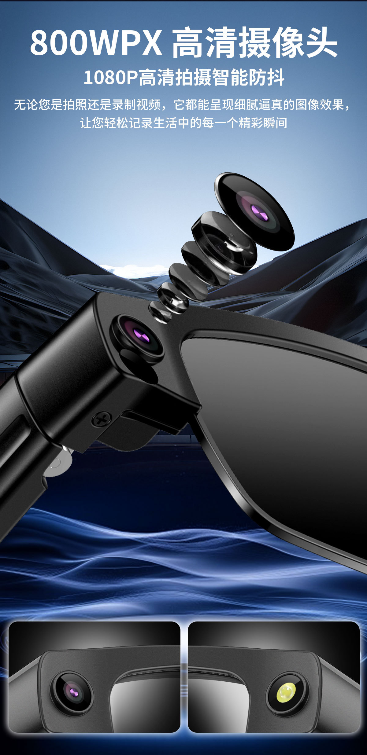 L802S (HeyCyan) 800W Anti-Shake Shooting Recording Bluetooth Call Smart AI Translation Dialogue Smart Glasses