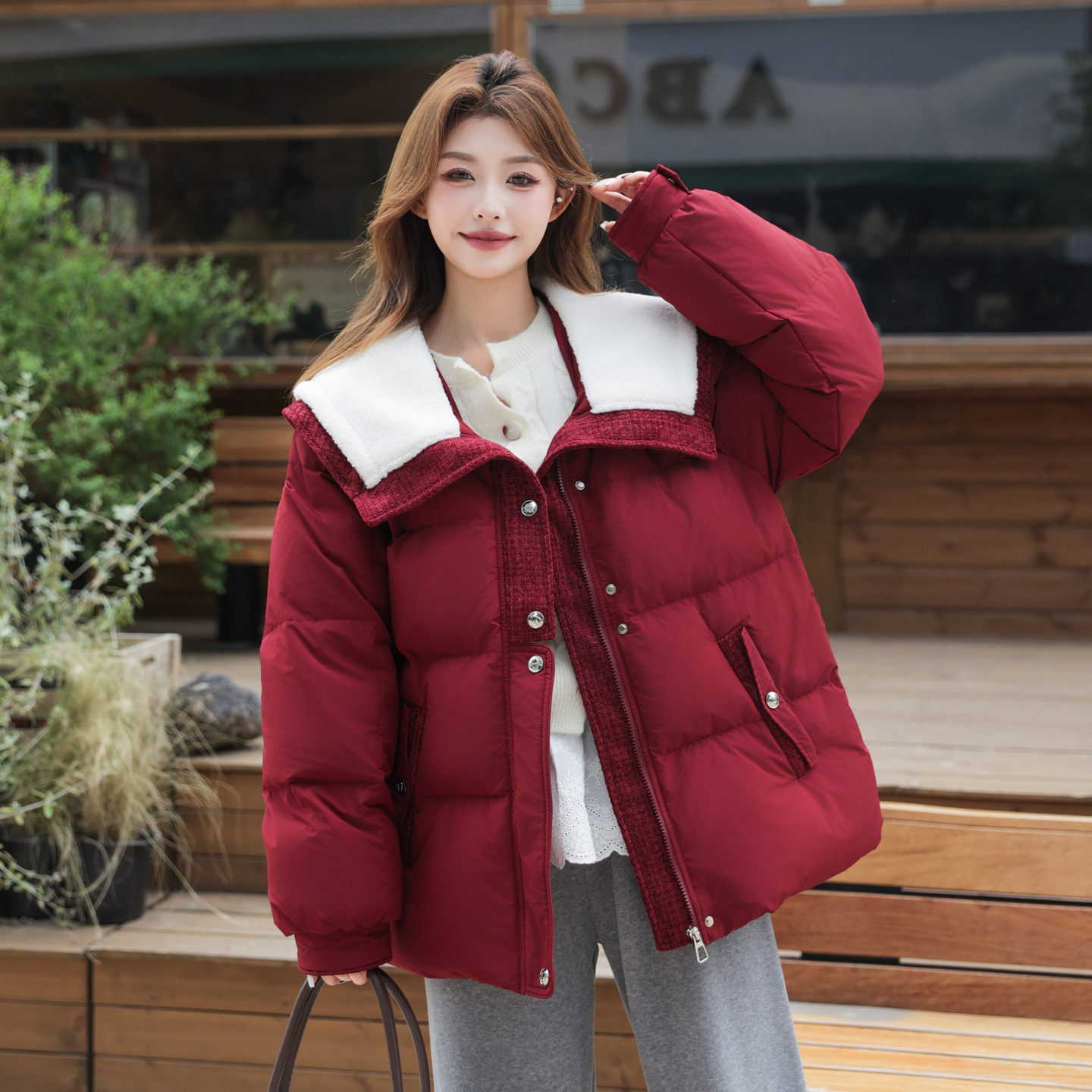 Plus Size Short down Jacket for Women 2025 New Faux Shearling for Chubby mm 100kg Age-Reducing 90% White Duck down Coat