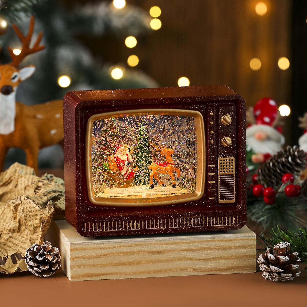 Nueva música de Navidad nieve inyección de agua TV lámpara de noche lámpara de aceite lámpara de caballo decoración de regalos image 12