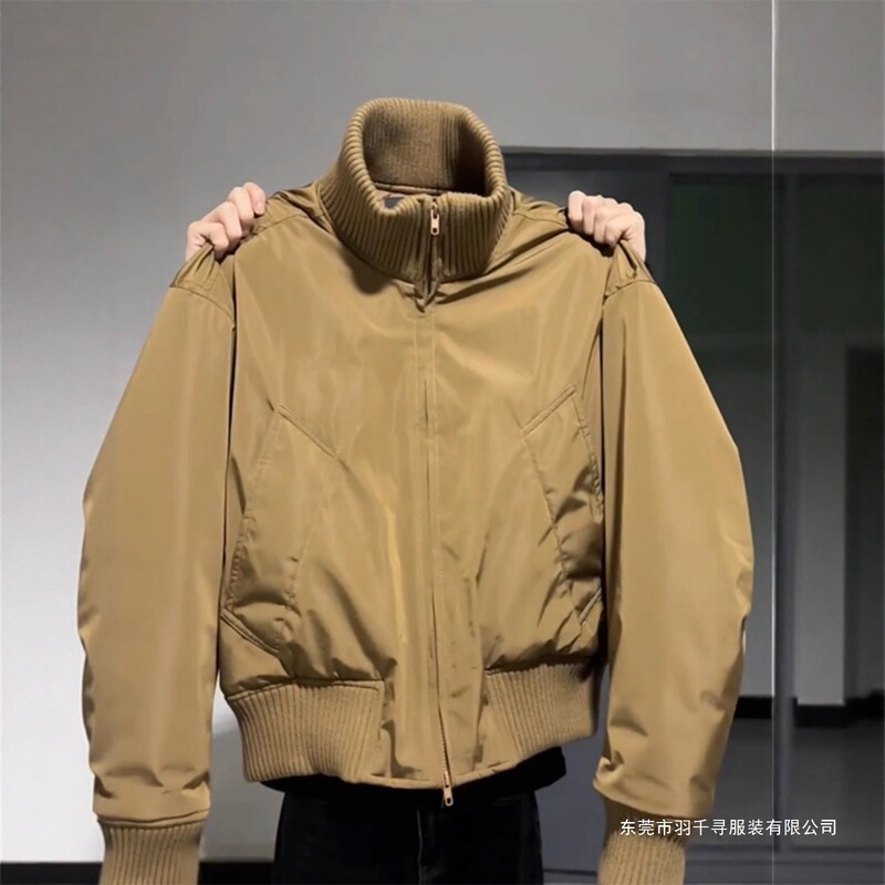 Thickened Silhouette down Cotton Jacket for Men, Autumn and Winter Coat with Stand Collar, High Street Style, Cool Pilot Jacket, Cotton-Padded Clothing Thickened Silhouette down Cotton Jacket for Men, Autumn and Winter Coat with Stand Collar, High Street Style, Cool Pilot Jacket, Cotton-Padded Clothing