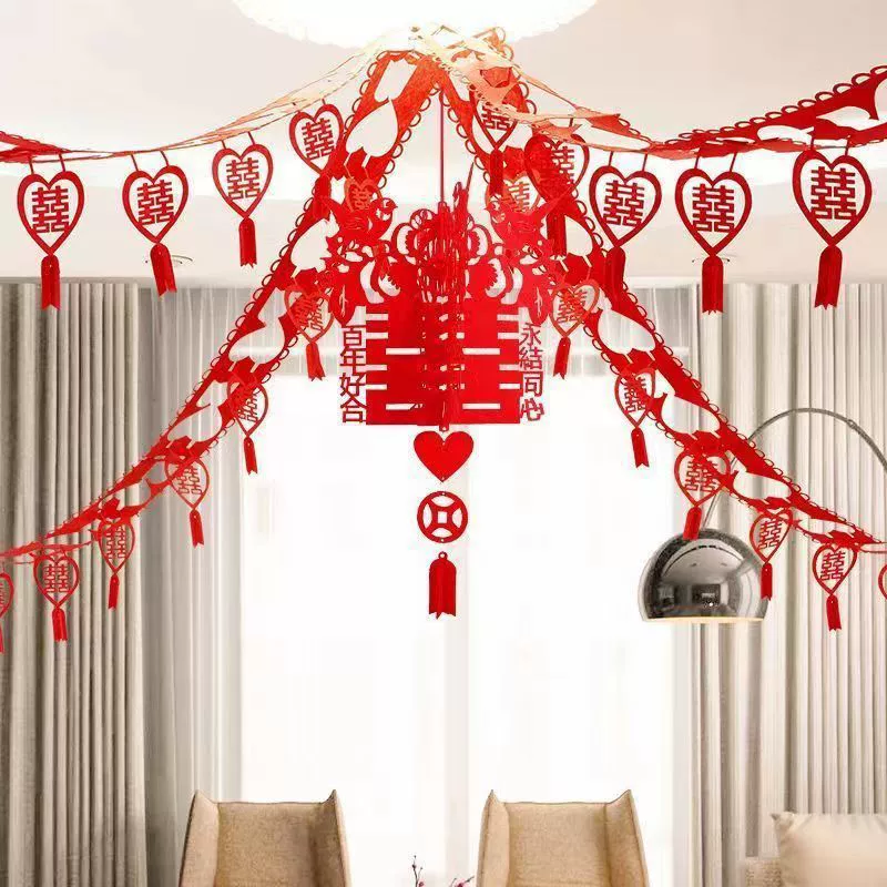 Двусторонняя свадебная гирлянда с золотым тиснением для украшения спальни, гостиной и потолка дома молодоженов.