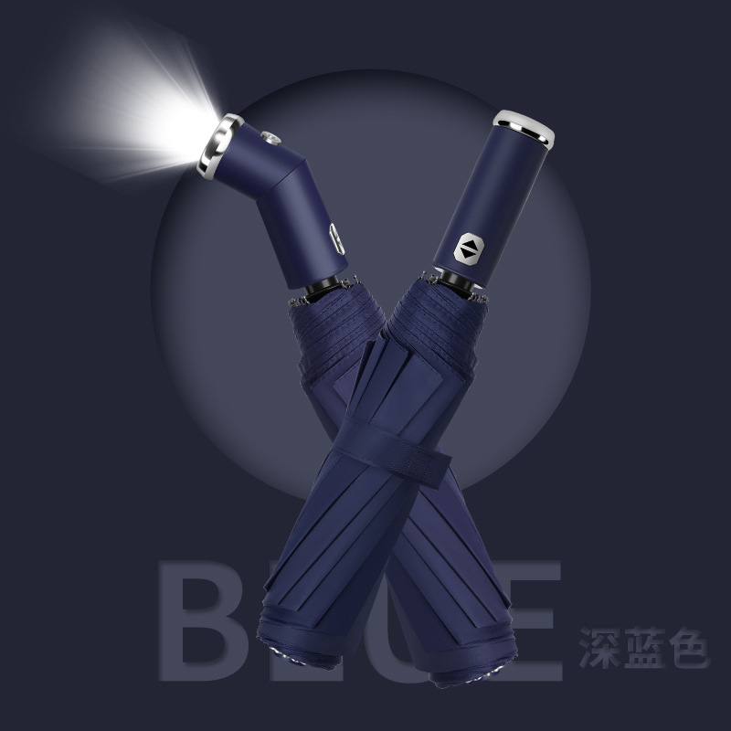 LED paraguas de iluminación giratorio pegamento negro protección solar lluvia de doble uso plegable masculino y femenino estudiante paraguas de negocios logotipo imprimible