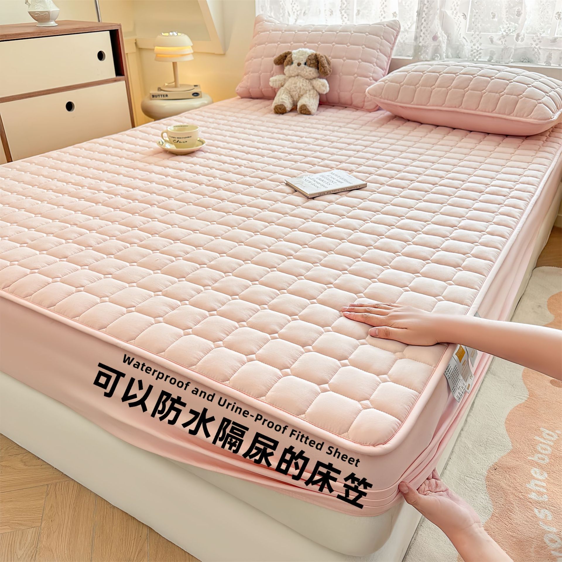 Madre e infante clase A cama antibacteriana Kasa verdadera algodón impermeable cubierta de cama diafragma cubierta de colchón cubierta de cama de algodón intercalada cubierta de cama de una sola pieza