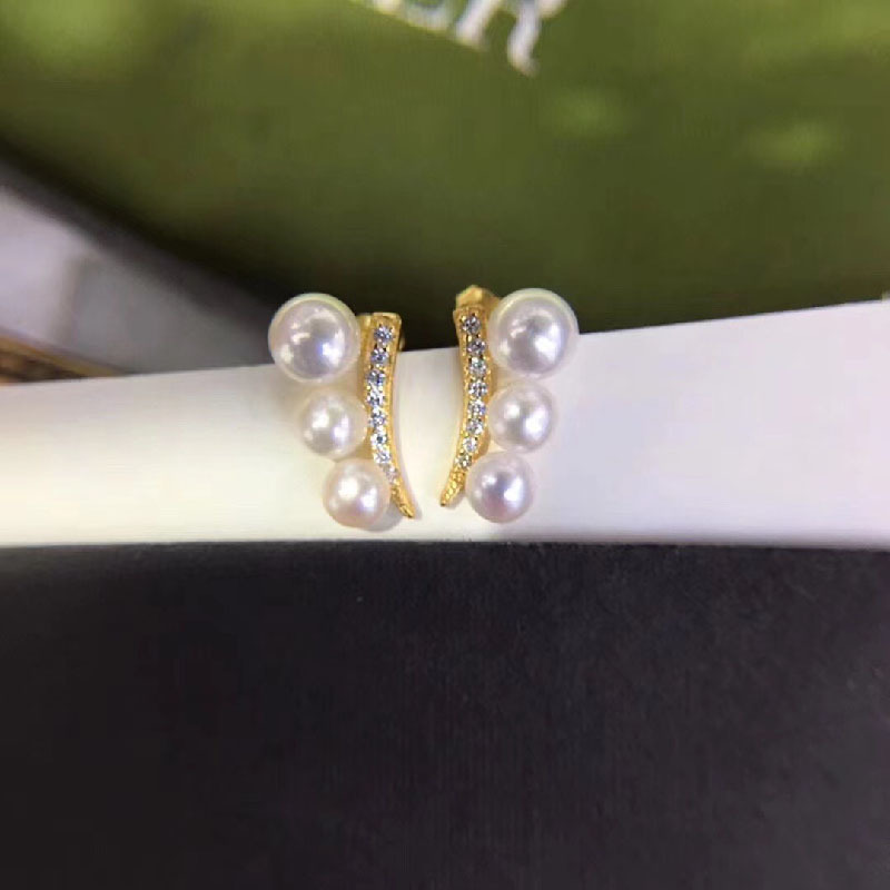 Eyelash style micro inlaid small bead gradient earrings freshwater pearl female S925 sterling silver earrings_voghion.com