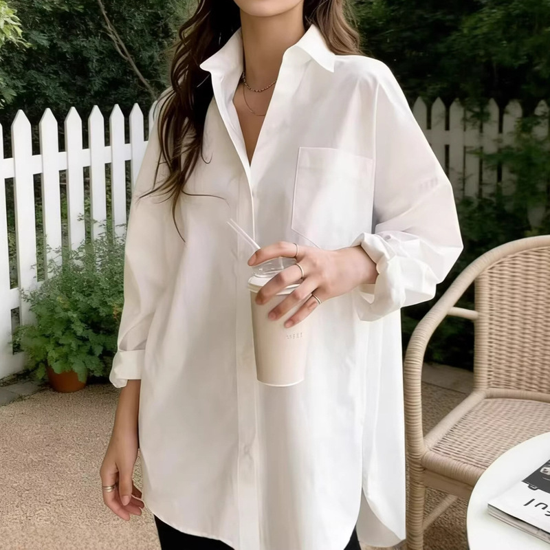 2026 Spring/Summer New Lazy Casual Women's Shirt Korean Style Design Niche Mid-Length Top for Women 2026 Spring/Summer New Lazy Casual Women's Shirt Korean Style Design Niche Mid-Length Top for Women