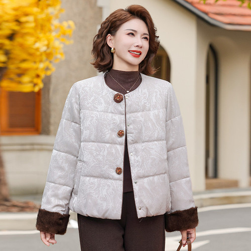 New satin cotton jacket, medium and old women's clothing, new Chinese cotton jacket, medium mother's winter coat, foreign style cotton coat