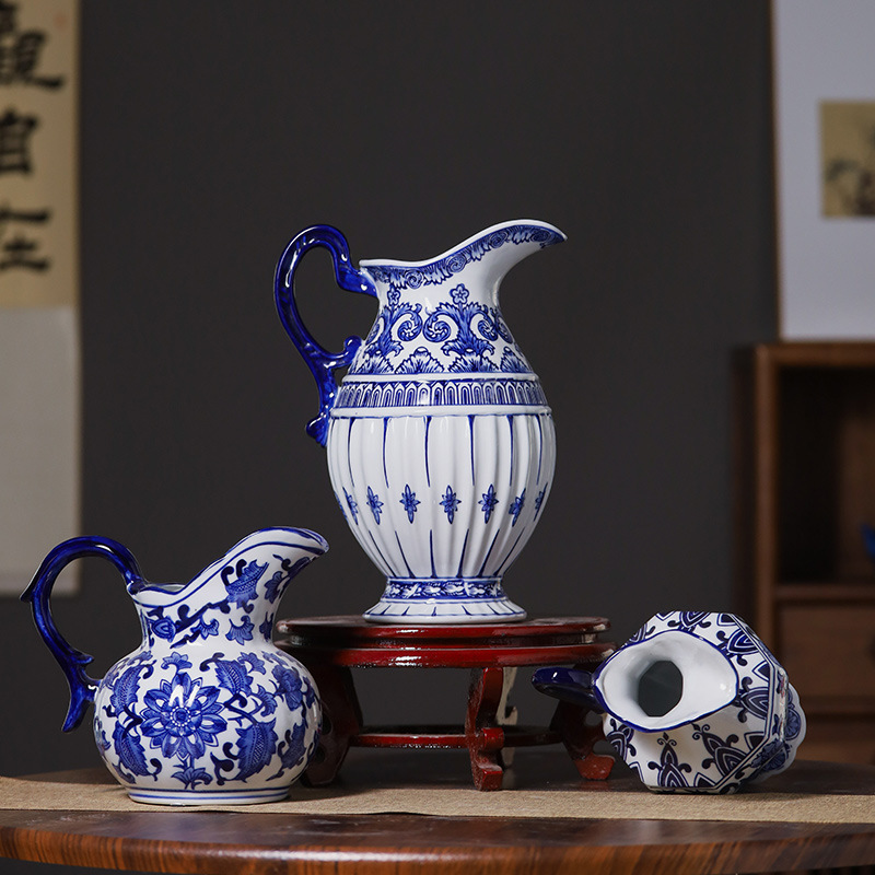 Jingdezhen vasijas de cerámica, vasijas de leche, vasijas de cerámica de color azul, vasijas de cerámica de estilo chino, gabinete de televisión, adornos, vasijas de cerámica