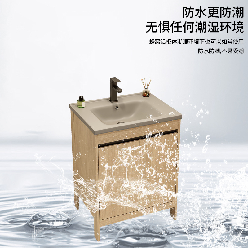 Espacio de aluminio madera gabinete de baño combinación de cerámica gris una bañera de baño tipo piso lavabo piscina balcón