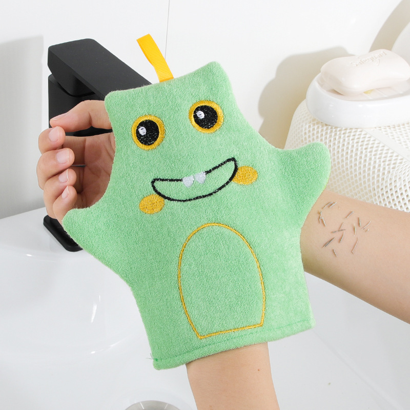 Toalla de baño de arena fina de doble cara para niños barro fuerte engrosada tela de baño gris hogar espalda guantes de baño artefacto