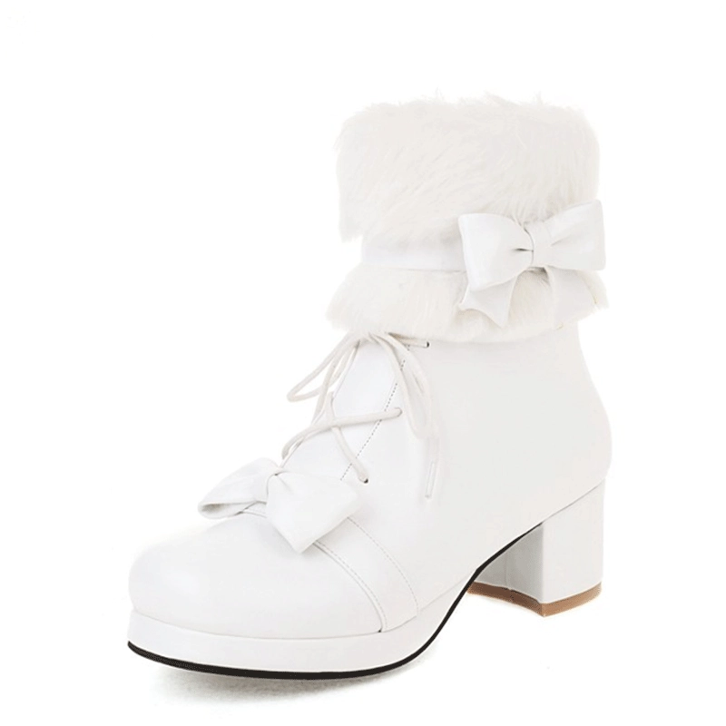 Женские ботинки в стиле Лолиты, Детские ботильоны с круглым носком и средним каблуком, осенне-зимние пушистые ботинки, маленькие размеры, большие размеры, обувь для родителей и детей 8-66
