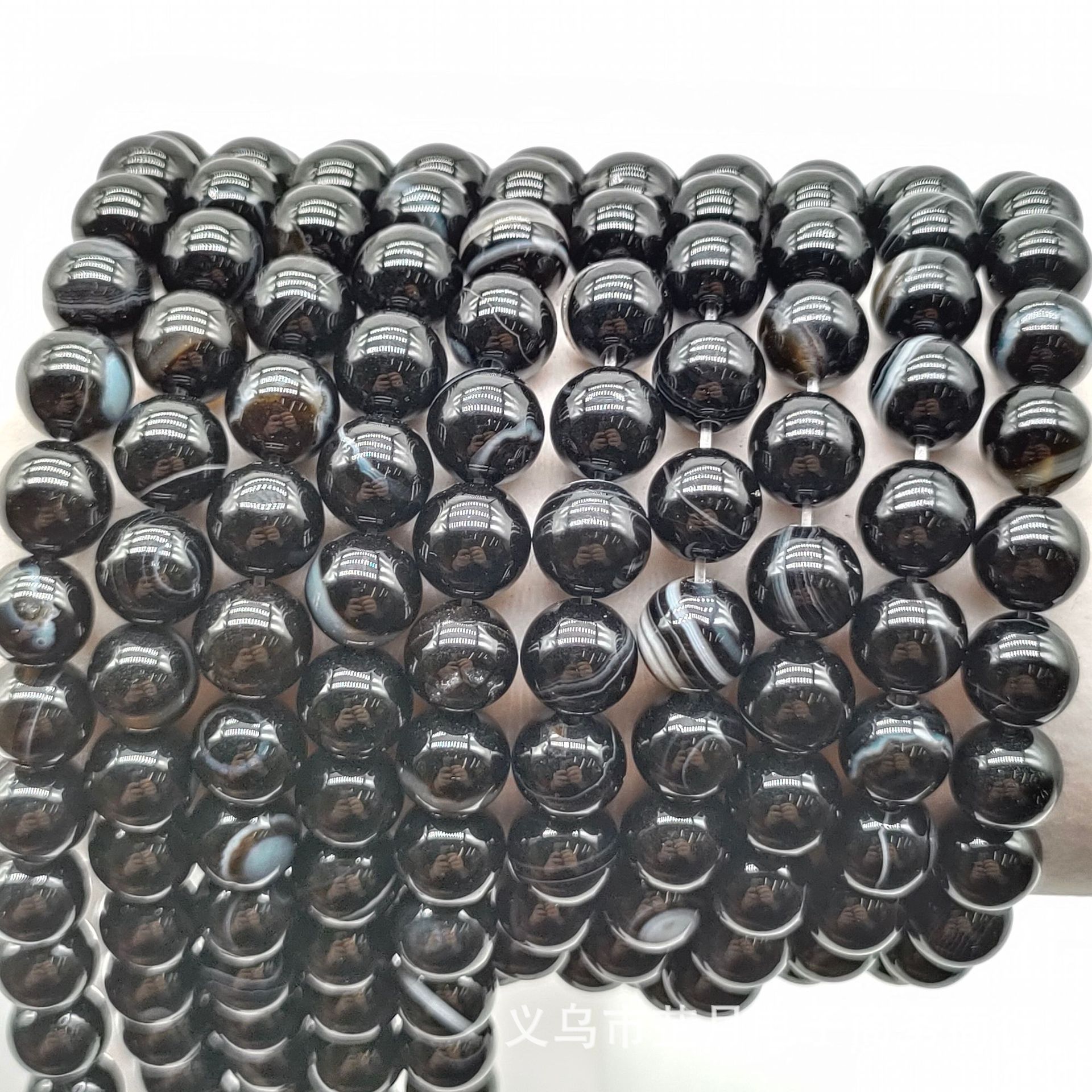 Natural black striped agate round beads scatter beads semi-finished bracelet necklace DIY making material wholesale