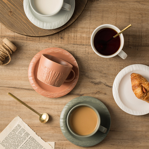 Creative stone pattern mug ceramic coffee cup and saucer gift box set cross-border household afternoon tea cup retro couple cup