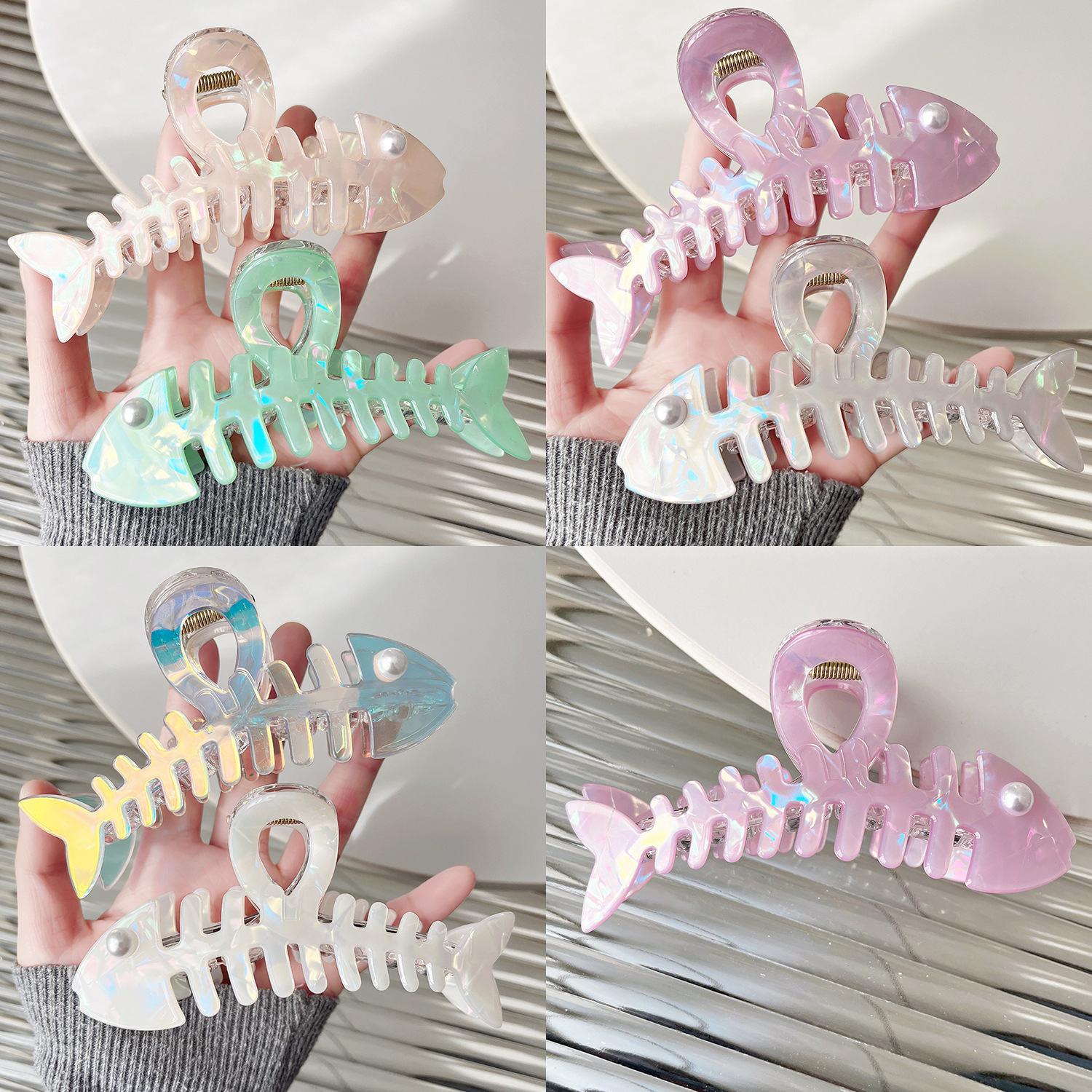 Pinza de pelo original de imitación de acetato con diseño de espina de pescado para cola de caballo y peinados recogidos, pinza de tiburón creativa y exquisita, accesorio de pelo lindo para princesas.