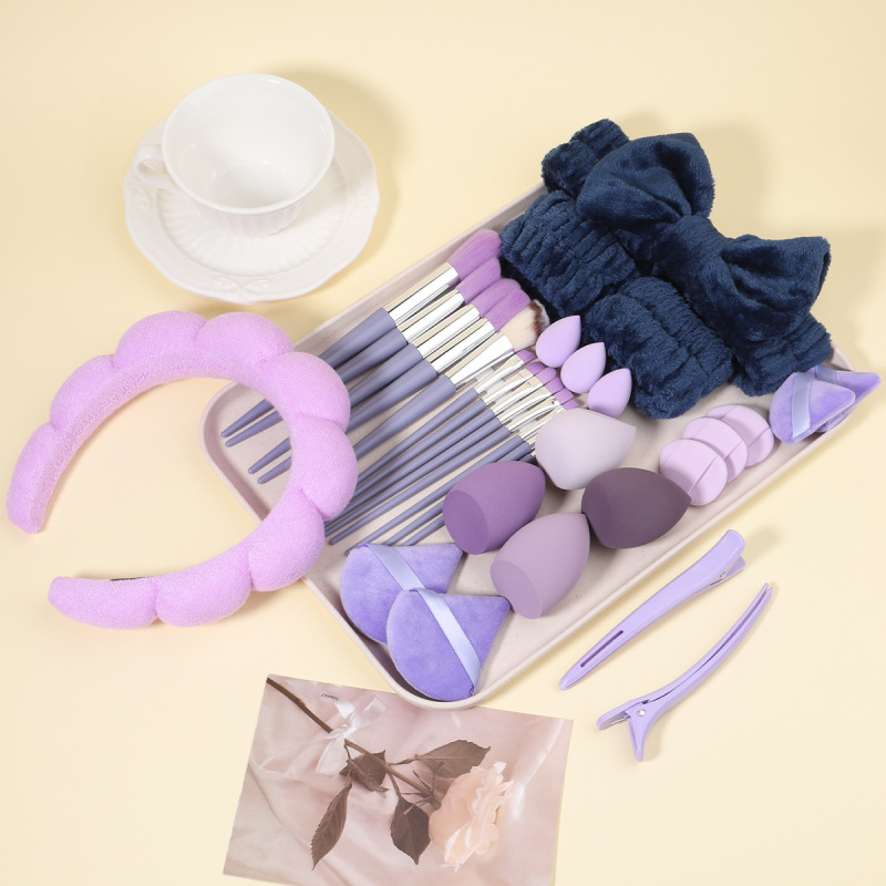 風品40pcs化粧ブラシ美化粧卵ヘアバンド洗面セット髪輪皮筋手首バンドヘアバンド親指パフ|undefined
