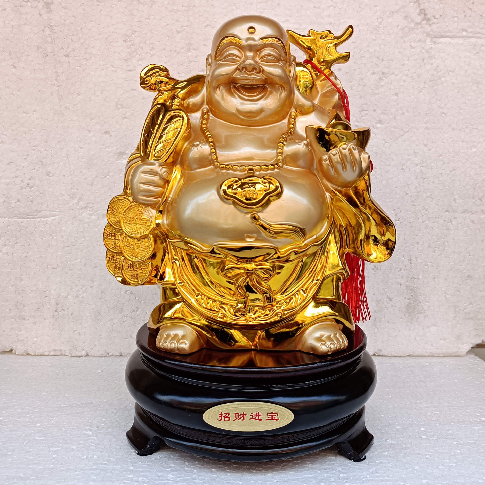 招财进宝金色弥勒佛财源广进树脂工艺品风水摆件开业家居装饰礼品