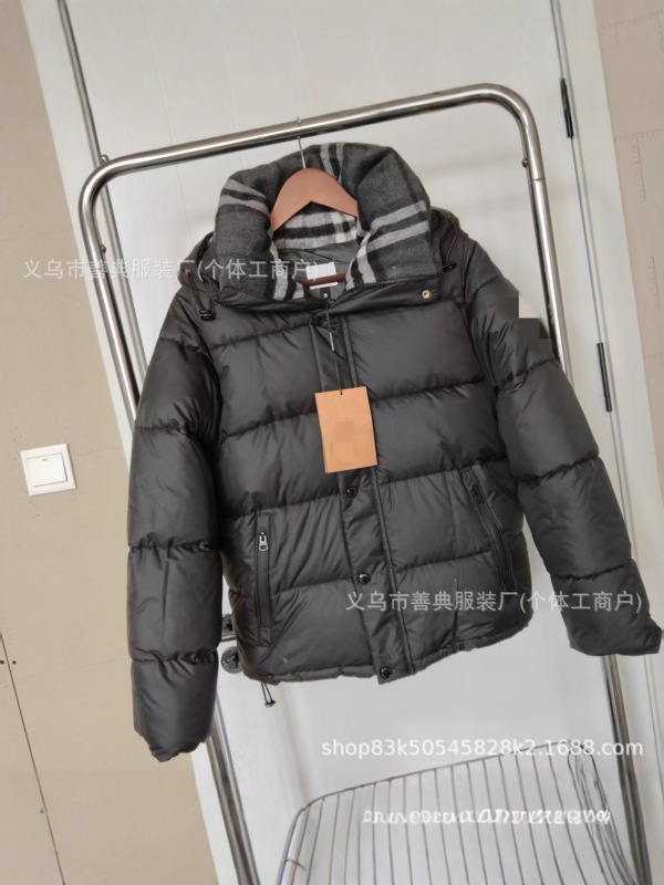 跨境同款大牌羽绒服经典格纹男冬季高级感仿羊绒护颈保暖连帽女装|undefined