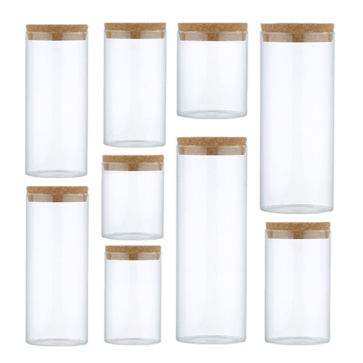 Las ventas de la fábrica de vidrio de borosilicato sellado tarro de té de corcho tarro de almacenamiento de alimentos multi-modelo de tarro de caramelo